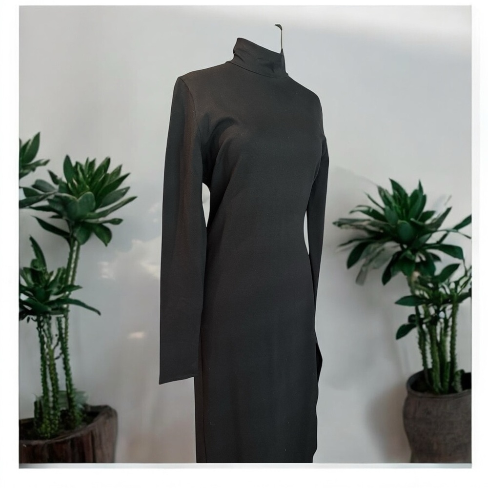 Nonchalant Delcan Ribbed Turtleneck Knit Dress Black Long Sleeve Minimalist Sz M